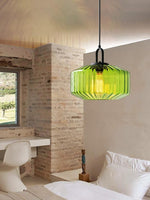 Load image into Gallery viewer, Ribbed Glass Pendant Light - Vintage Green Glass Hanging Light with Modern Appeal