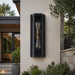 Cargar imagen en el visor de la Galería, Black glass outdoor wall sconce outdoor installation scene