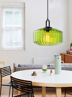 Load image into Gallery viewer, Ribbed Glass Pendant Light - Vintage Green Glass Hanging Light with Modern Appeal