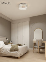 Load image into Gallery viewer, Bravira Elegant Ribbed Glass Flush-Mount Ceiling Light – Modern Low-Profile Fixture for Bedroom