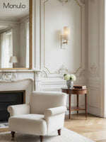 Load image into Gallery viewer, Mavora Linen Shade Wall Lamp with Stone Back Plate – Elegant Bedroom Wall Light