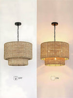 Load image into Gallery viewer, Drum Pendant Light – Natural Rattan Double Shade for Bedroom Lighting