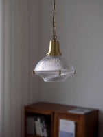 Load image into Gallery viewer, Ribbed Glass Pendant Light – Stylish Brass and Glass Pendant Light for Kitchen & Modern Interiors