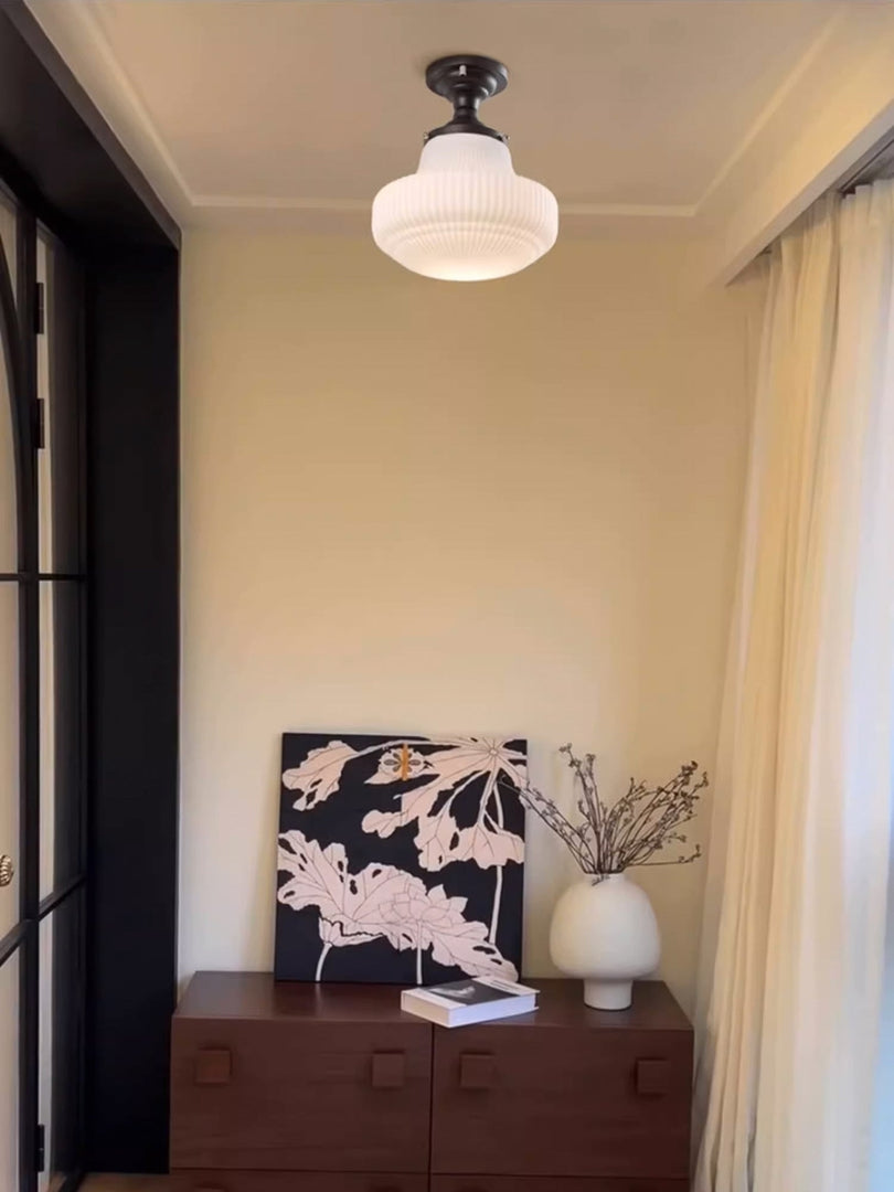 Medieval Art Deco Milk Glass Fixed Ceiling Light