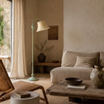 Charger l'image dans la visionneuse de galerie, Sage green floor lamp beside a linen sofa and window