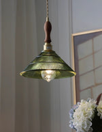 Load image into Gallery viewer, Ribbed Glass Pendant Light – Contemporary Glass Pendant Lights in Vintage Green Hue