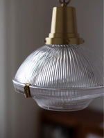 Load image into Gallery viewer, Ribbed Glass Pendant Light – Stylish Brass and Glass Pendant Light for Kitchen & Modern Interiors