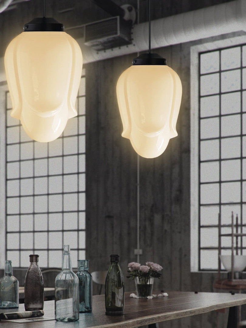 Vintage Art Deco Milk Glass Pendant Light