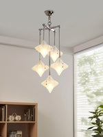 Load image into Gallery viewer, Art Deco Star Chandelier – Frosted Glass Deco Fixture for Dining Room – Astris Vega