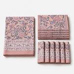 Cargar imagen en el visor de la Galería, Folded rose mauve paisley floral cotton linen tablecloth set