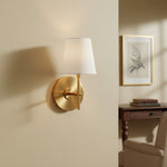 Load image into Gallery viewer, Ornato Luxe Metal Frame Wall Lamp with Fabric Shade – Minimalist Mid Century Modern Wall Sconce for Entryway or Hallway