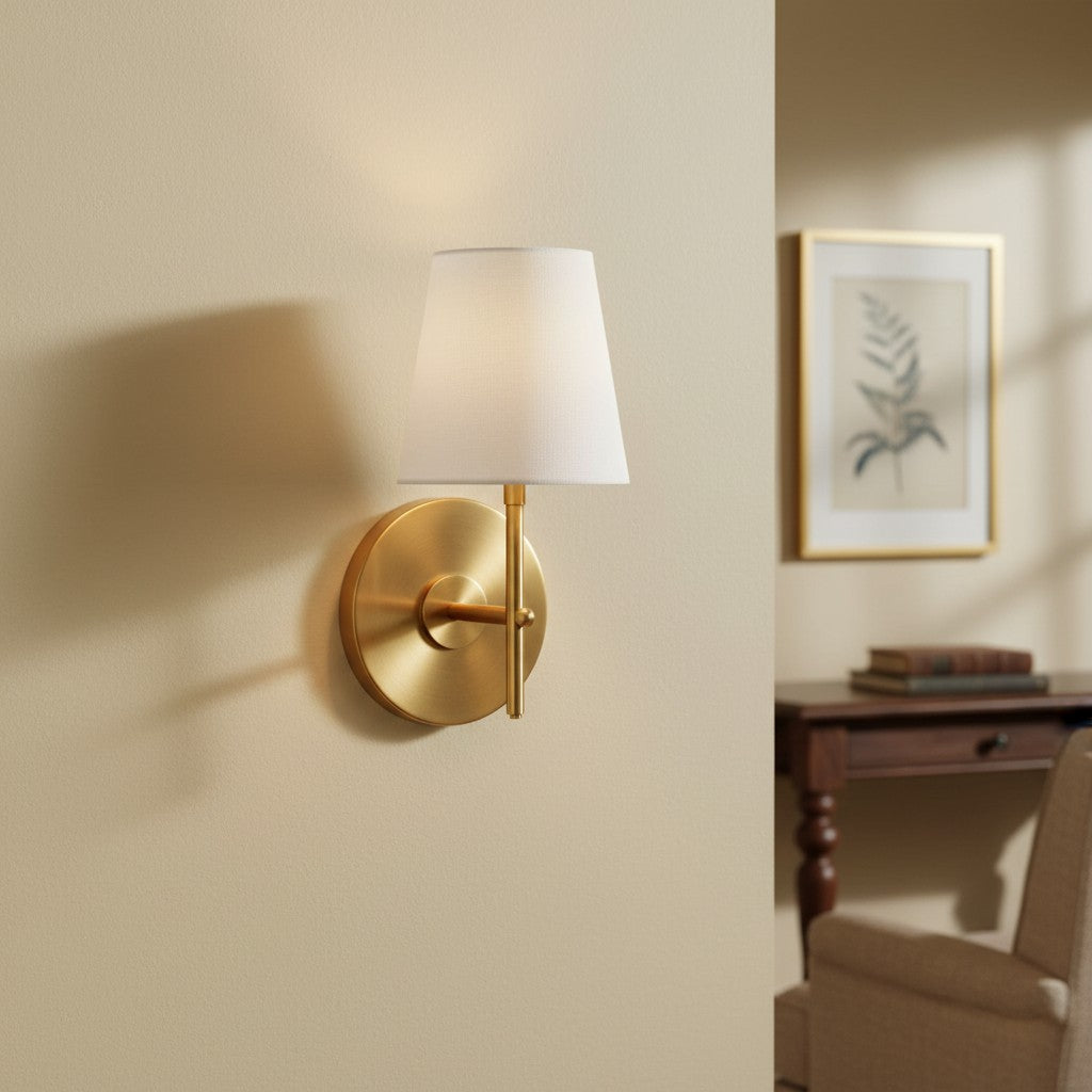 Ornato Luxe Metal Frame Wall Lamp with Fabric Shade – Minimalist Mid Century Modern Wall Sconce for Entryway or Hallway