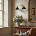 Cargar imagen en el visor de la Galería, Aplique doble de metal negro Conique con pantallas cónicas - Aplique industrial de pared para espejo