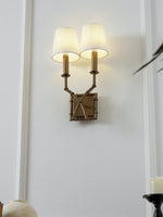 Load image into Gallery viewer, Vintage Fabric Wall Sconce – Double Drum Shade for Bedroom or Hallway