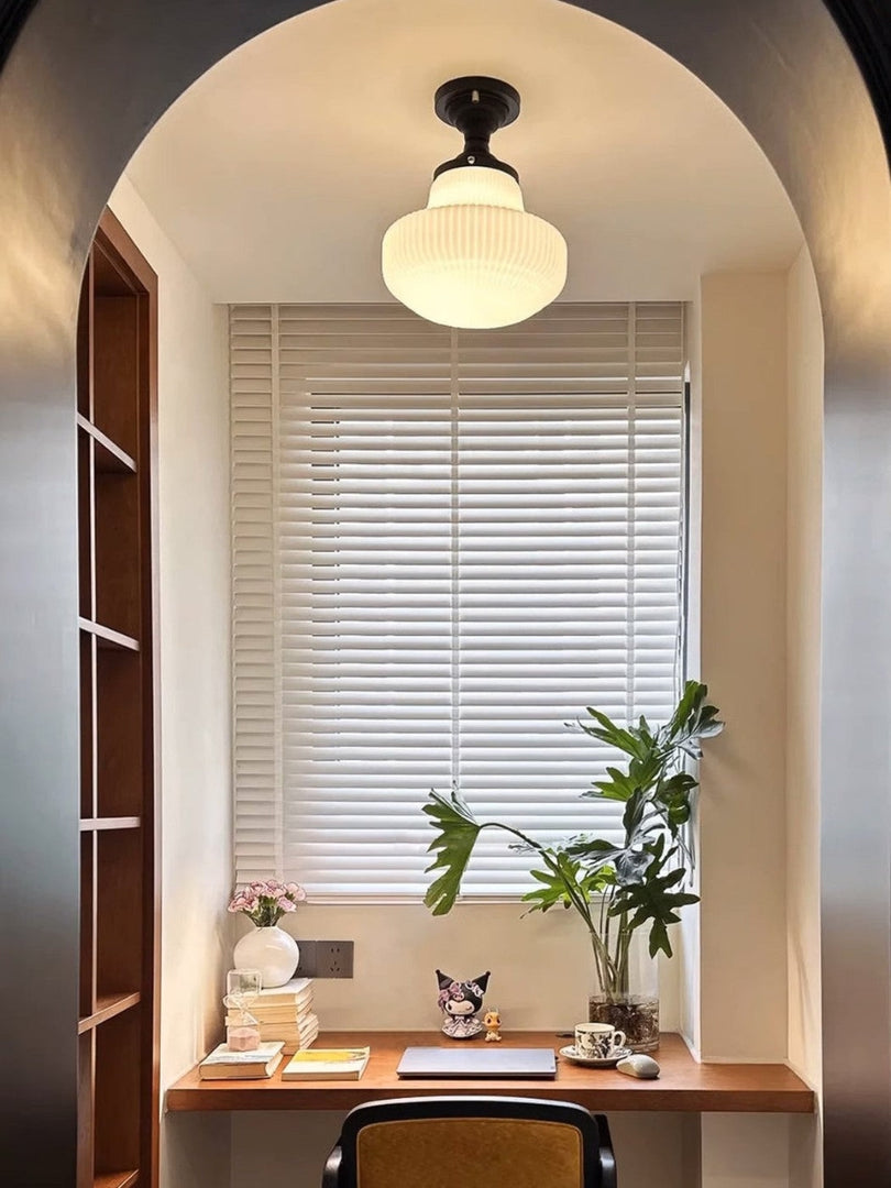 Medieval Art Deco Milk Glass Fixed Ceiling Light