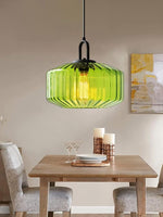 Load image into Gallery viewer, Ribbed Glass Pendant Light - Vintage Green Glass Hanging Light with Modern Appeal