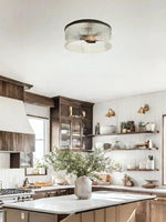 Load image into Gallery viewer, Bravira Elegant Ribbed Glass Flush-Mount Ceiling Light – Modern Low-Profile Fixture for Bedroom