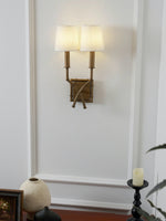 Load image into Gallery viewer, Vintage Fabric Wall Sconce – Double Drum Shade for Bedroom or Hallway
