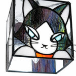 Bild in Gallery-Viewer laden, Close detail of cat face stained glass shade and soldered frame