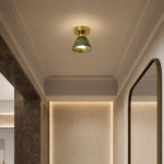 Cargar imagen en el visor de la Galería, Lámpara de techo de montaje al ras de jade verde y latón cepillado