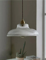 Load image into Gallery viewer, Ribbed Glass Pendant Light – Contemporary Glass Pendant Lights in Vintage Green Hue