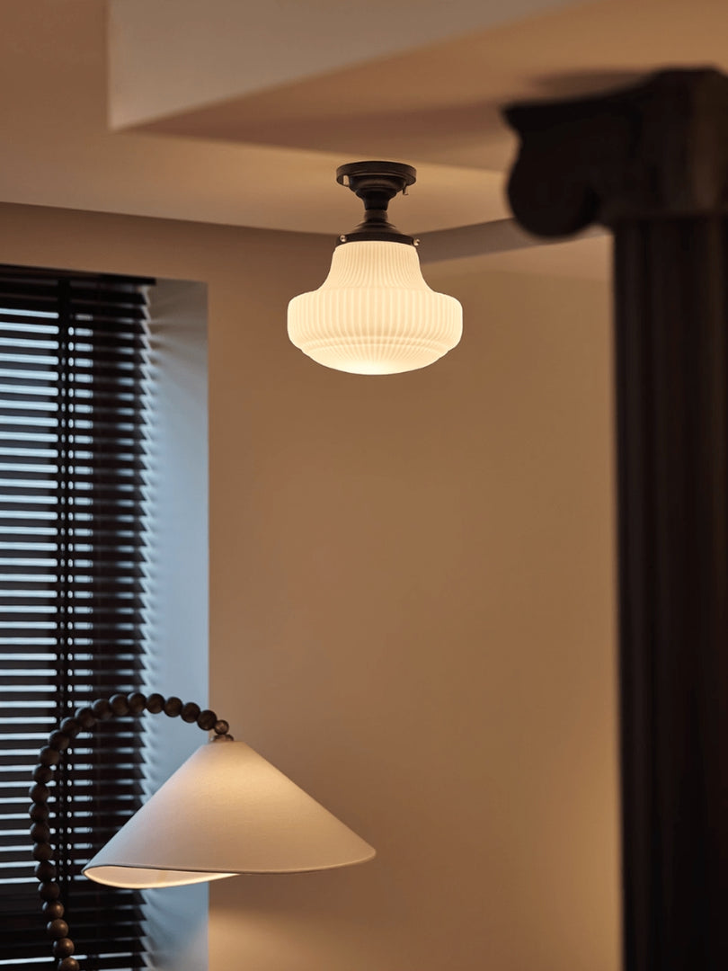 Medieval Art Deco Milk Glass Fixed Ceiling Light