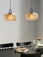 Load image into Gallery viewer, Ribbed Glass Pendant Light - Vintage Green Glass Hanging Light with Modern Appeal