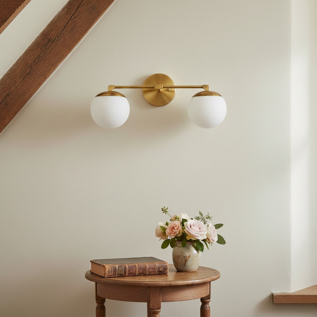 Glorica Glass Modern Wall Sconce – Contemporary 2-Globe Indoor Accent Lamp for Hallway
