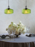 Load image into Gallery viewer, Ribbed Glass Pendant Light - Vintage Green Glass Hanging Light with Modern Appeal