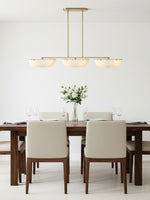 Load image into Gallery viewer, Ferosa Brass Glass Linear Chandelier – 3 Light Milk Glass Dining Lighting