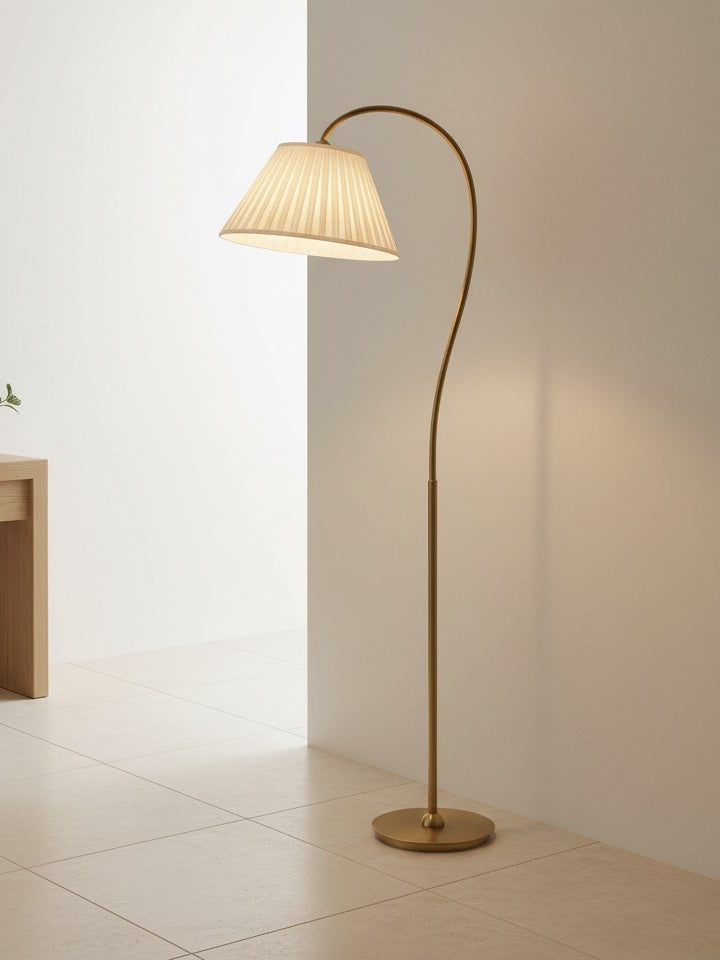 Lampadaire à abat-jour plissé Luvora - Lampe en lin réglable de style campagnard