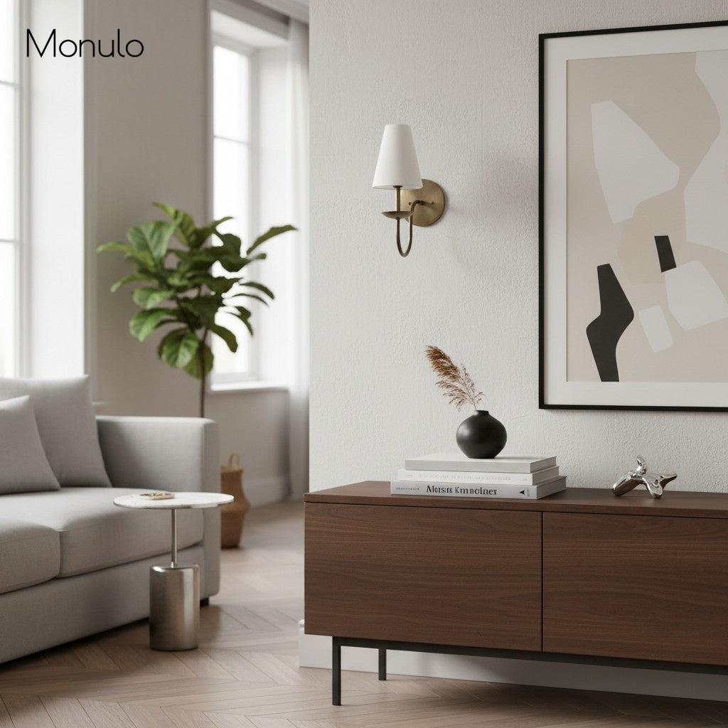 Applique murale classique en métal Curva – Abat-jour en lin pour chambre et couloir