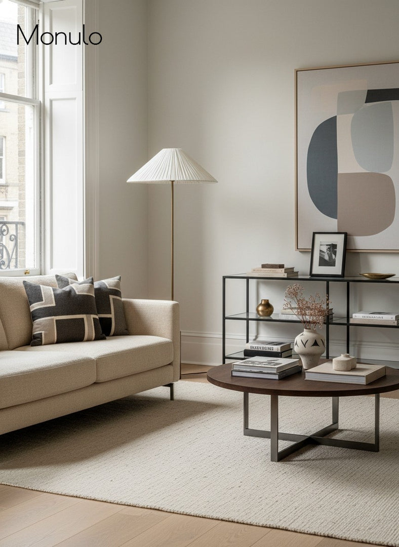 Lampadaire contemporain en lin Lindi – Abat-jour plissé sculptural pour chambre et couloir