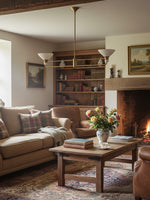 Cargar imagen en el visor de la Galería, Lámpara de araña de porcelana Calvor de dos luces - Lámpara de comedor lineal de latón