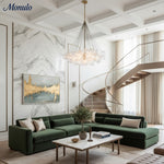 Bild in Gallery-Viewer laden, Bravira Strukturierter Klarer Glas Ovaler Kronleuchter – Zeitgenössische Deckenleuchte mit Messing-Finish für Diele & Kücheninsel