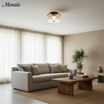 Load image into Gallery viewer, Rivora Vintage Ribbed-Glass Drum Flush Ceiling Light for Living Room