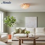 Charger l'image dans la visionneuse de galerie, Plafonnier décoratif Lumica à pétales de capiz superposés – Lampe encastrée décorative pour chambre ou hall d'entrée