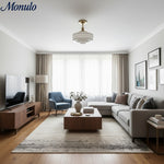 Load image into Gallery viewer, Kalvora Mid-Century Round Ceiling Light with Striped Glass Shade - Indoor Flush Mount Light for Bedrooms and Corridors