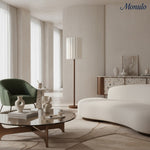 Cargar imagen en el visor de la Galería, Lámpara de pie Linbron con pantalla de tela neutra y acabado en veta de madera – Lámpara de pie moderna minimalista para sala de estar y estudio