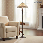 Load image into Gallery viewer, TF Geometric Stained Glass Table Lamp with Amber and Cream Panels – Tiffany Style Accent Lamp for Bedroom and Study