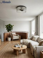 Cargar imagen en el visor de la Galería, Lámpara de techo empotrada de vidrio acanalado elegante Bravira – Luminaria moderna de perfil bajo para dormitorio