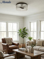 Load image into Gallery viewer, Bravira Elegant Ribbed Glass Flush-Mount Ceiling Light – Modern Low-Profile Fixture for Bedroom