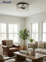 Cargar imagen en el visor de la Galería, Lámpara de techo empotrada de vidrio acanalado elegante Bravira – Luminaria moderna de perfil bajo para dormitorio