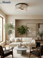 Load image into Gallery viewer, Bravira Elegant Ribbed Glass Flush-Mount Ceiling Light – Modern Low-Profile Fixture for Bedroom