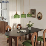 Load image into Gallery viewer, Japanese Vintage Simple Brass Glass Ribbed Cylinder Pendant Light