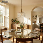 Load image into Gallery viewer, Japanese Vintage Simple Brass Glass Ribbed Cylinder Pendant Light