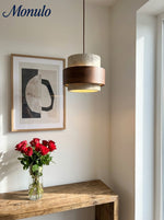 Load image into Gallery viewer, Travertine Wood Pendant Lamp - Modern Organic Hanging Light for Living Room