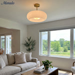 Cargar imagen en el visor de la Galería, Lámpara de techo con disco de vidrio Bauhaus de latón retro
