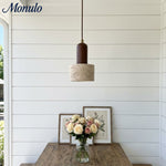 Load image into Gallery viewer, WabiLum Minimalist Travertine Wood Pendant Light - Bedroom Dining Lighting