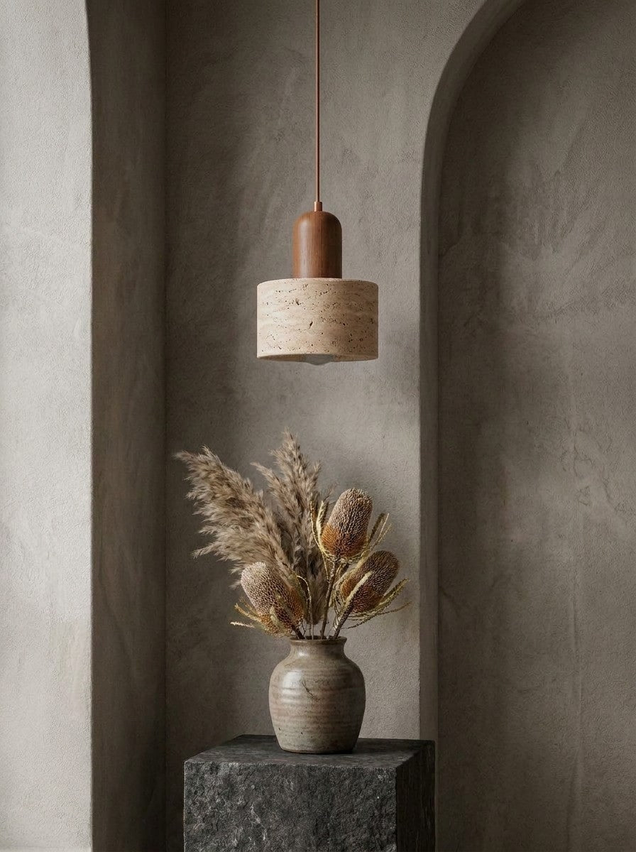 Japanese Travertine Bedside Lamp – Wabi-sabi Pendant for Bedroom